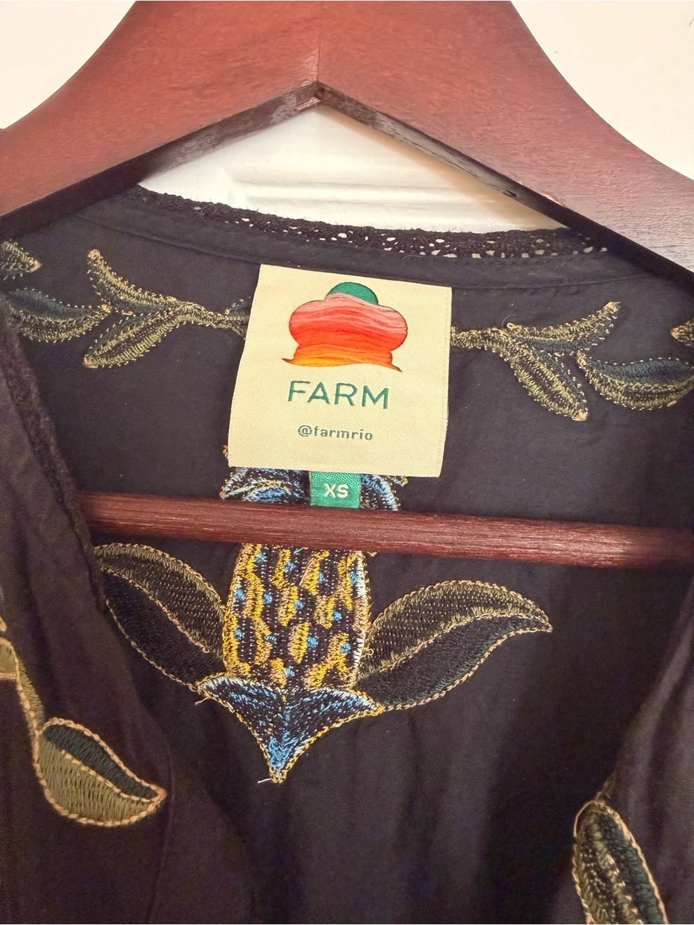 Farm Rio Black Embroidered Floral Peasant Blouse